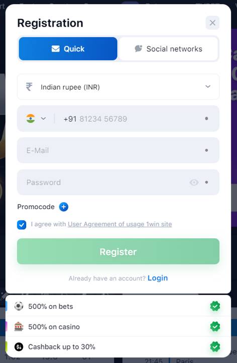 registration form 1win india